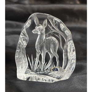 Vintage Art Glass Crystal Fawn Paperweight Signed Capredoni Dartington 2.5" Tall